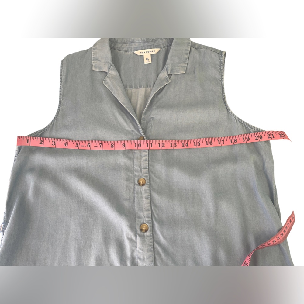 POPSUGAR Blue Chambray Mini Dress With Pockets Women Size XL - Picture 10 of 11